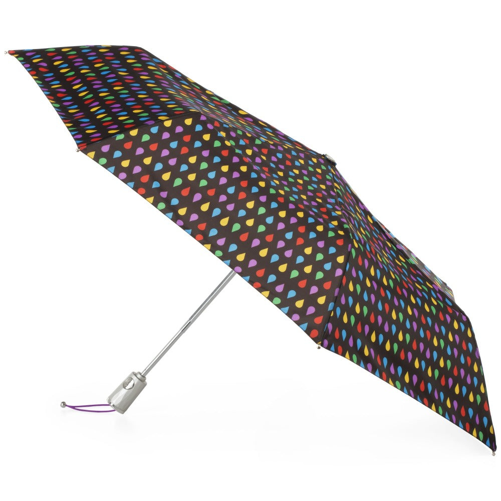 Sunguard Auto Open Close Umbrella With Neverwet in Black Rain Open Side Profile