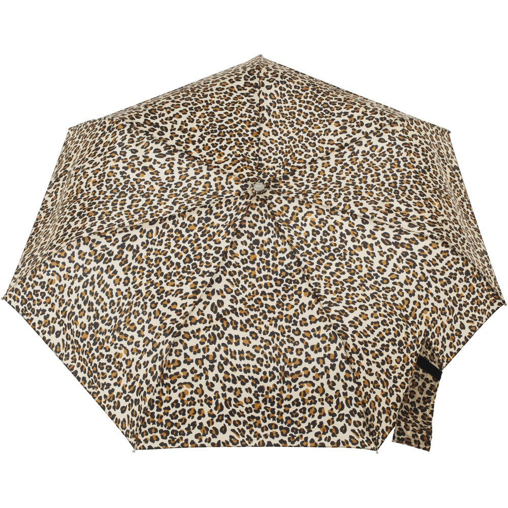 Sunguard Auto Open Close Umbrella With Neverwet in Leopard Spotted Open Top View