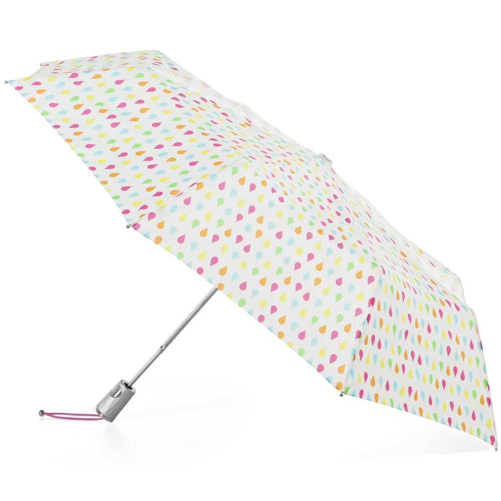 Signature Auto Open Umbrella With Neverwet in White Rain Open Side Profile