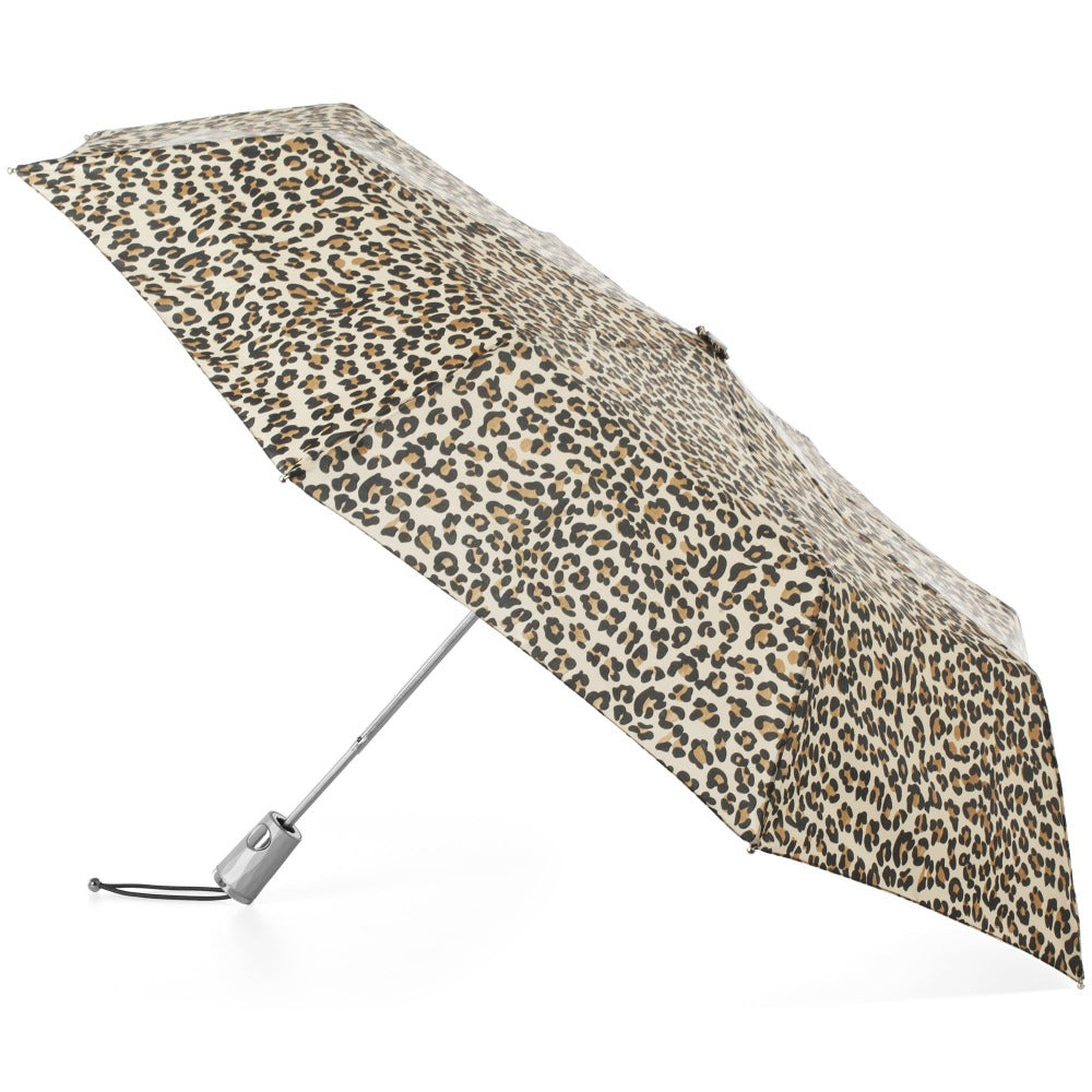 Signature Auto Open Umbrella With Neverwet in Leopard Spotted Open Side Profile