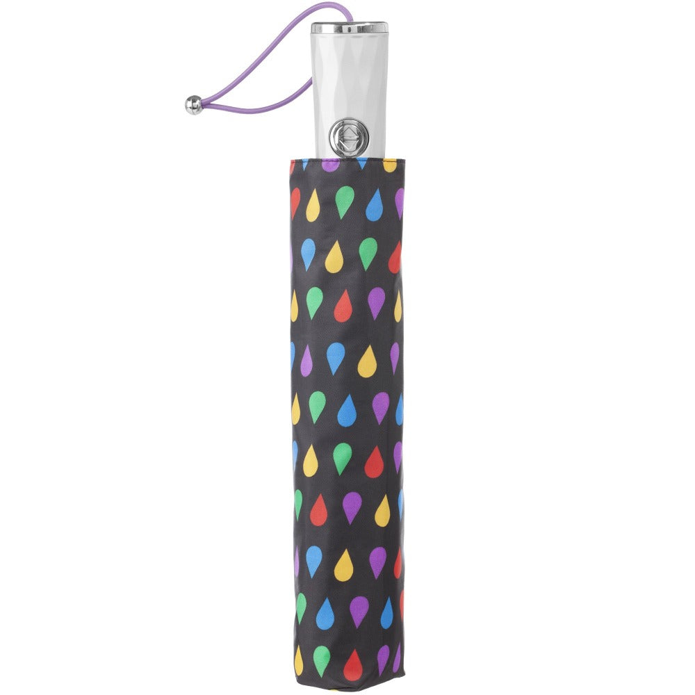 X-Large Auto Open Close Sunguard® Neverwet® Umbrella in Large Raindrops Closed in Carrying Case