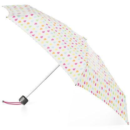 Titan Mini Manual Umbrella with NeverWet in White Rain Open Side Profile