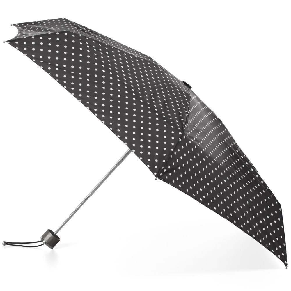 Titan Mini Manual Umbrella with NeverWet in Black/Swiss Dot Open Side Profile