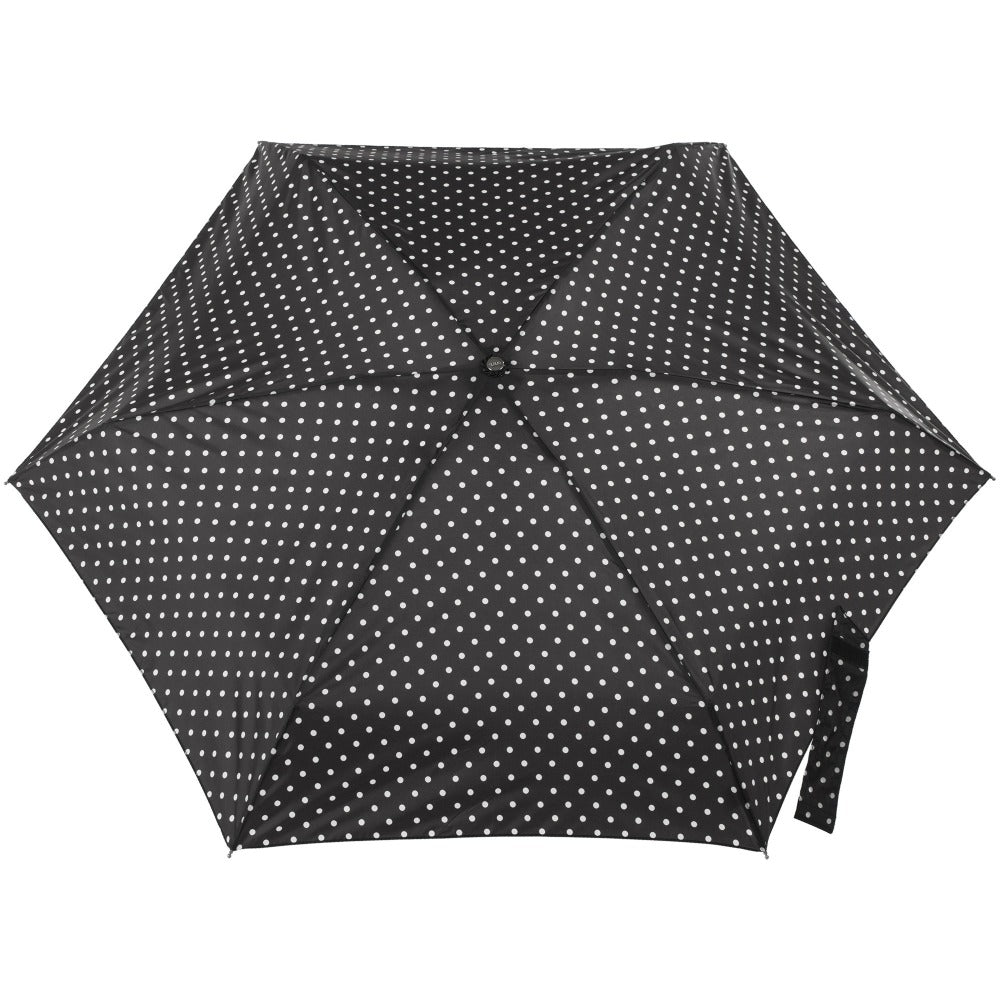 Titan Mini Manual Umbrella with NeverWet in Black/Swiss Dot Open Top View