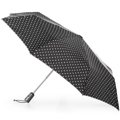 Titan Large Auto Open Close Neverwet Umbrella in Black/Swiss Dot Open Side Profile