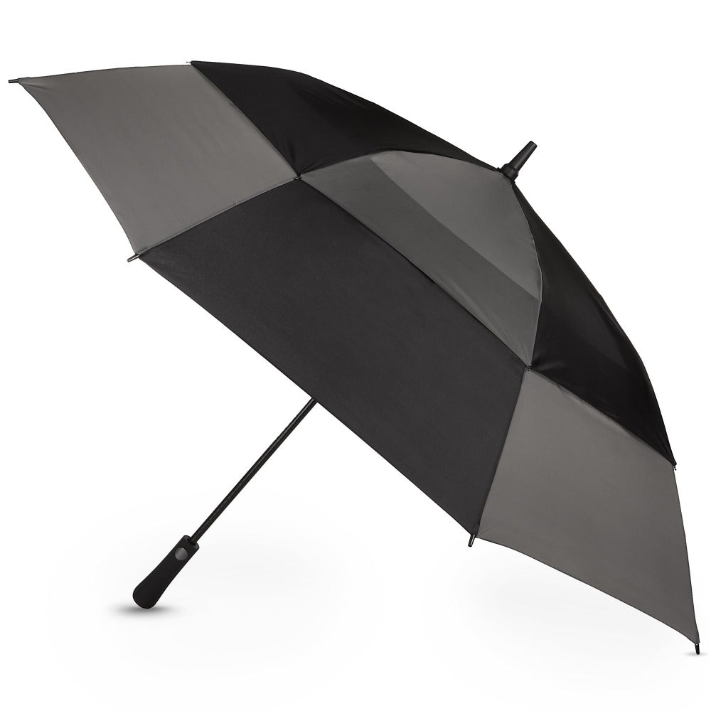 Blue Line Golf Size Auto Open Vented Golf Stick Umbrella in Black/Grey Open Side Profile