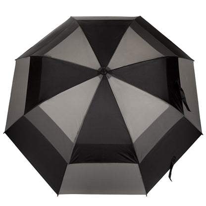 Blue Line Golf Size Auto Open Vented Golf Stick Umbrella in Black/Grey Open Top View