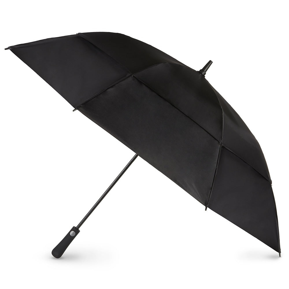 Blue Line Golf Size Auto Open Vented Golf Stick Umbrella in Black Open Side Profile