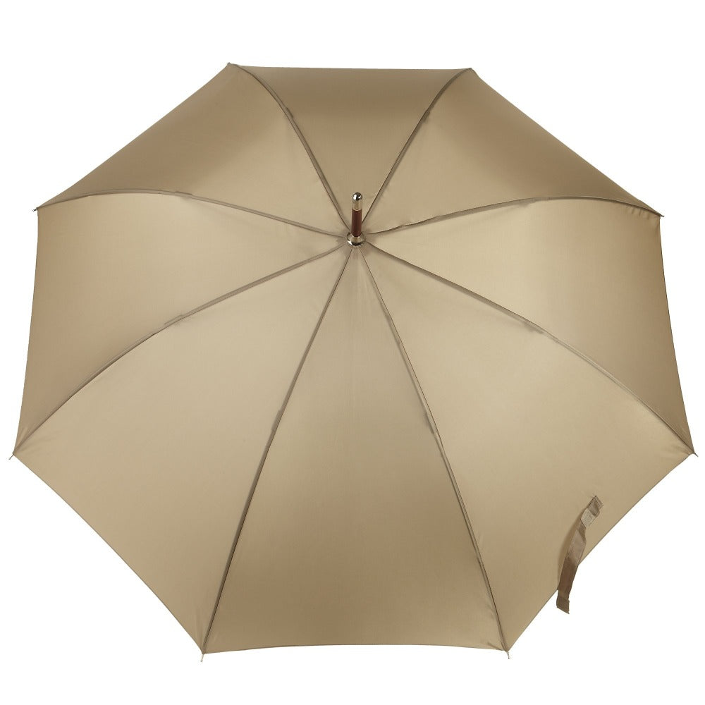 Blue Line Auto Wooden Stick Umbrella in British Tan Open Top View