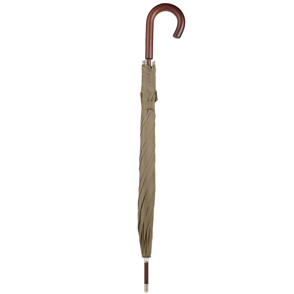 Blue Line Auto Wooden Stick Umbrella in British Tan Closed