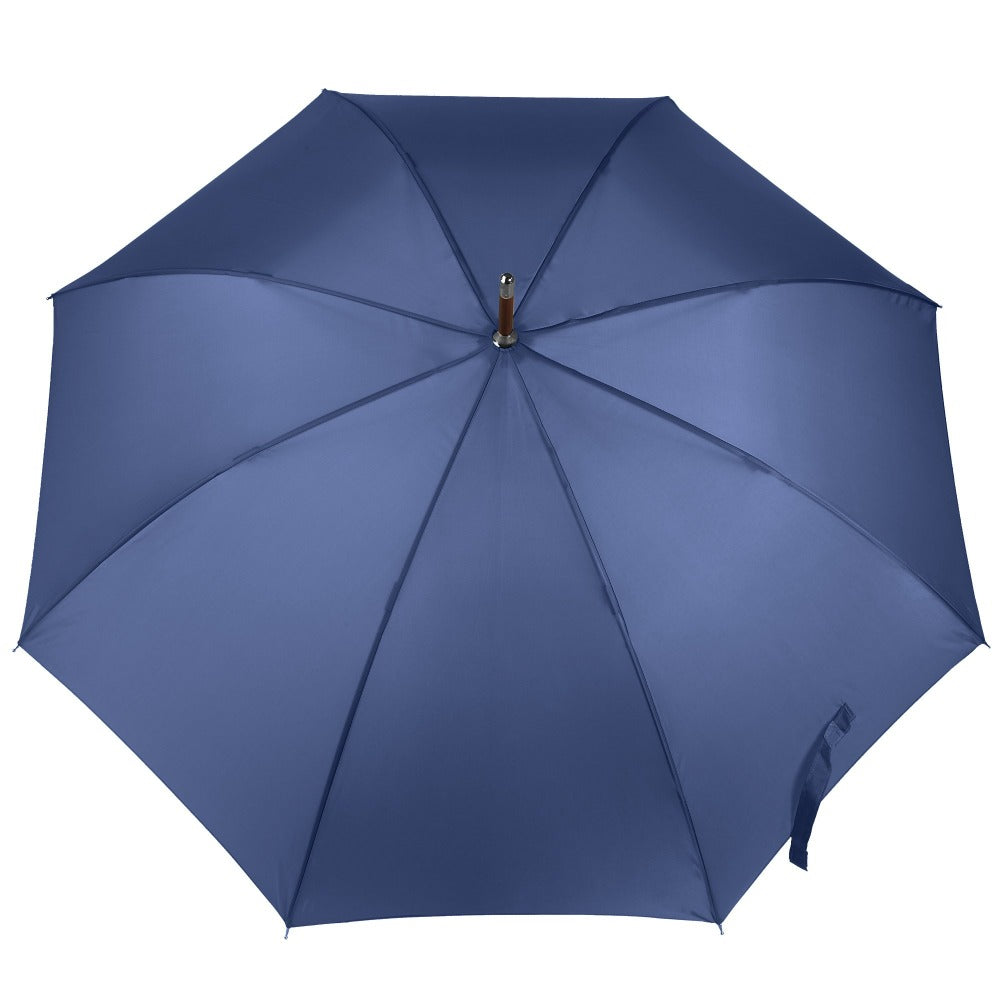 Blue Line Auto Wooden Stick Umbrella in Steele Blue Open Top View