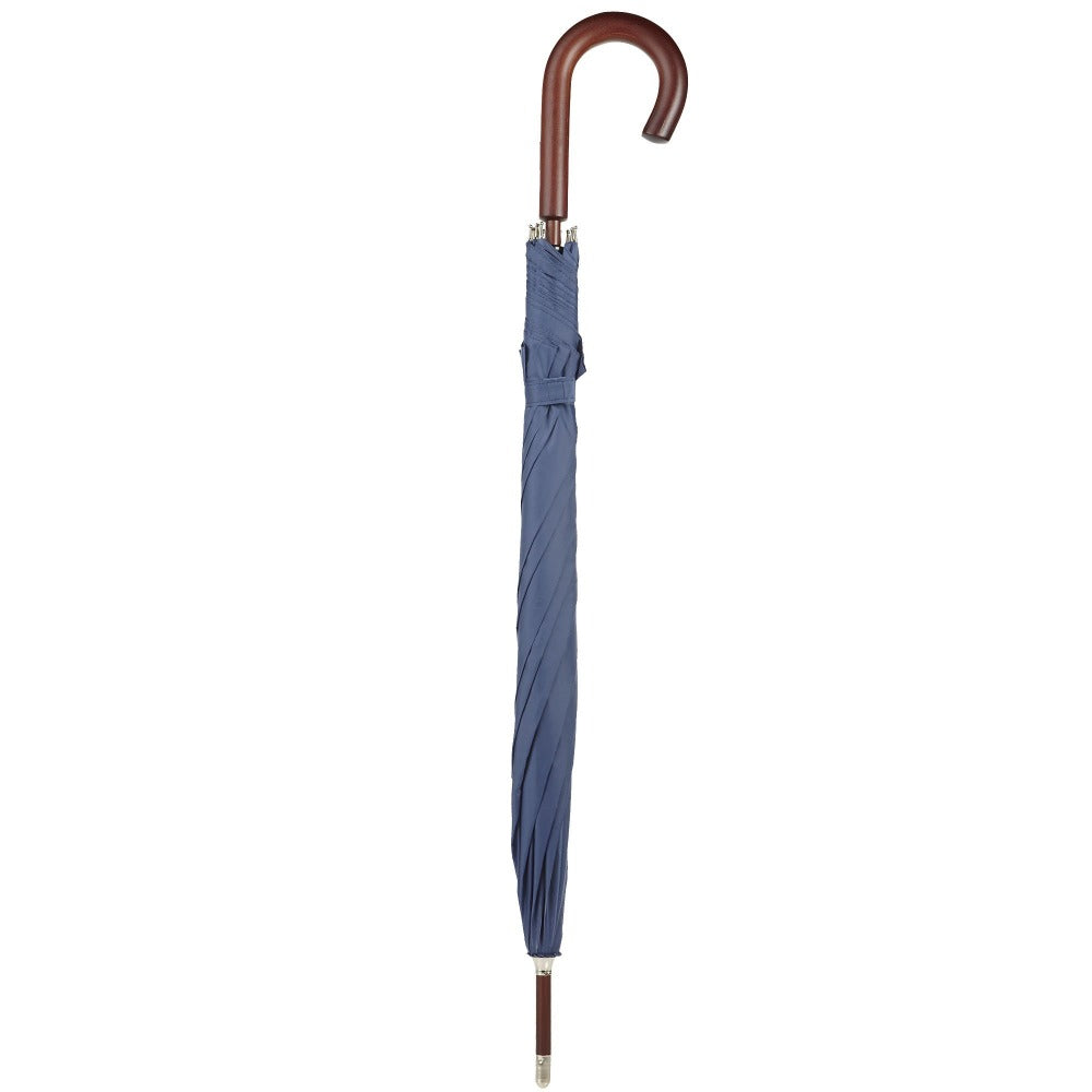 Blue Line Auto Wooden Stick Umbrella in Steele Blue Closed