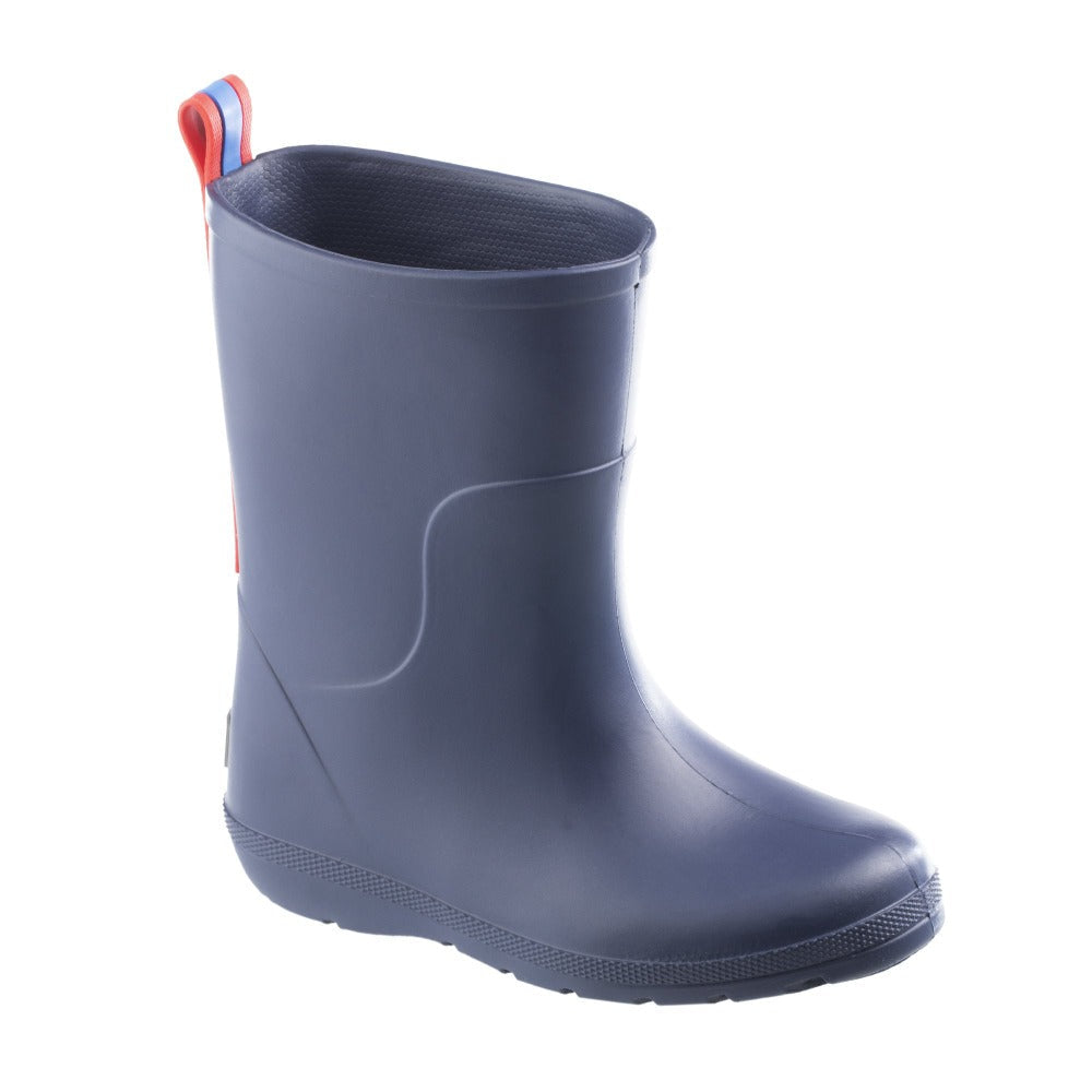 Cirrus™ Toddler’s Charley Tall Rain Boot in Navy Blue with Red on Contrasting Stripe Left Angled View