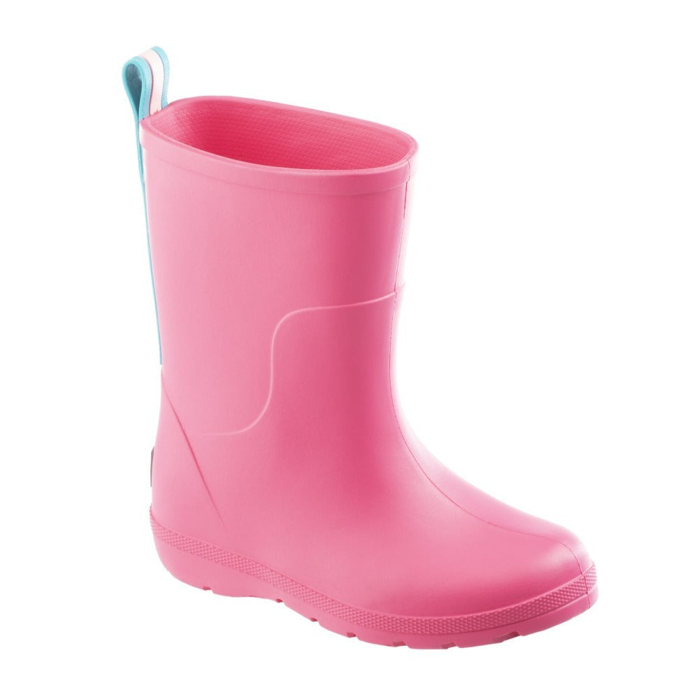 Cirrus™ Toddler’s Charley Tall Rain Boot in Pink with Light Blue Contrasting Stripe Left Angled View