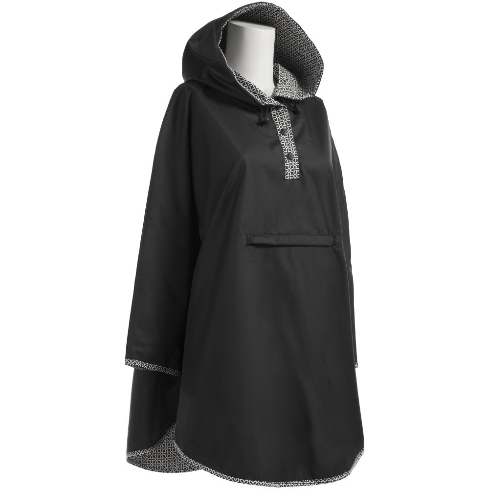 Reversible Rain Poncho in Black Right Angled Side View