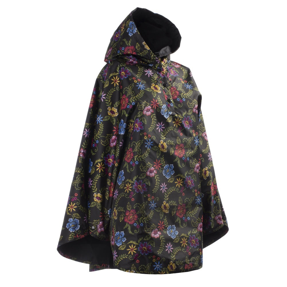 Reversible Rain Poncho in Embroidered Floral Reversed Right Angled Side View