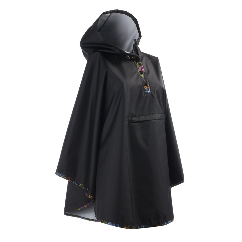 Reversible Rain Poncho in Embroidered Floral Right Angled Side View