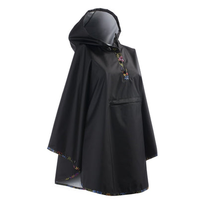 Reversible Rain Poncho in Embroidered Floral Right Angled Side View