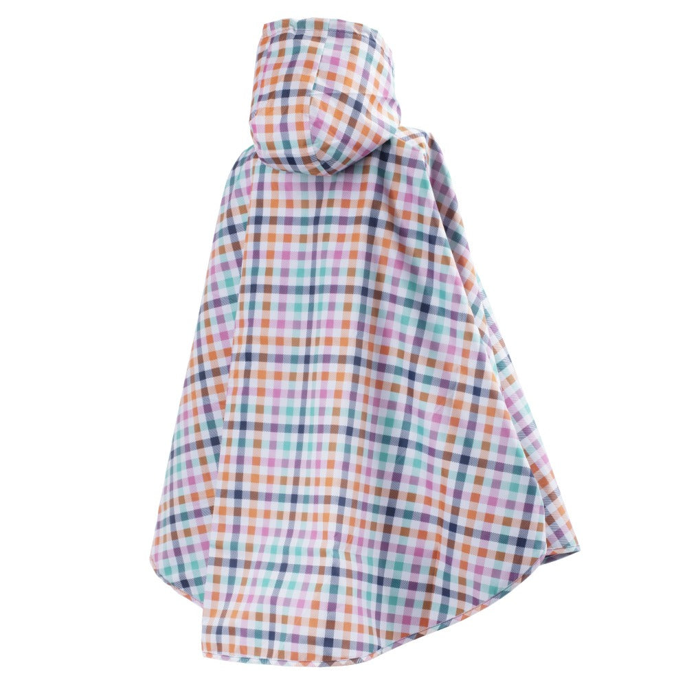 Reversible Rain Poncho in Rainbow Gingham Reversed Back