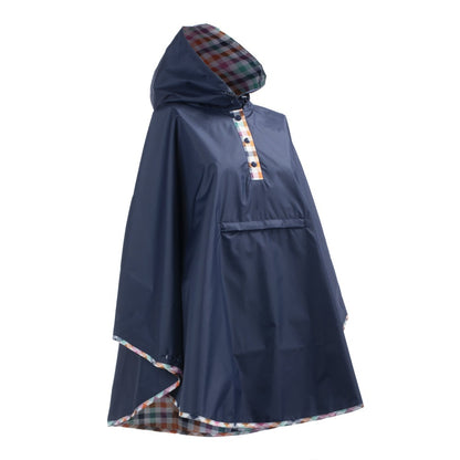 Reversible Rain Poncho in Rainbow Gingham Right Angled Side View