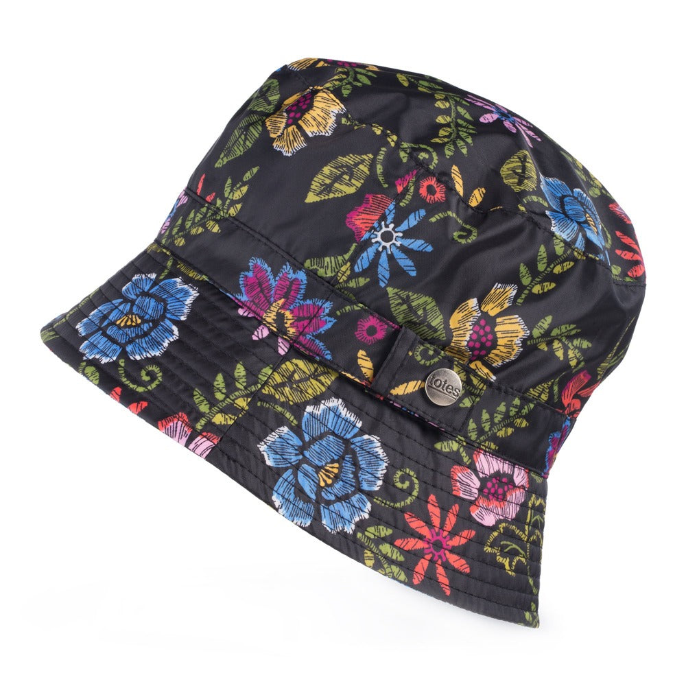 Bucket Rain Hat in Embroidered Floral Side Profile