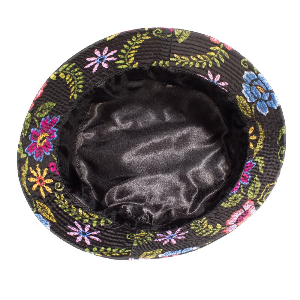 Bucket Rain Hat in Embroidered Floral Inside