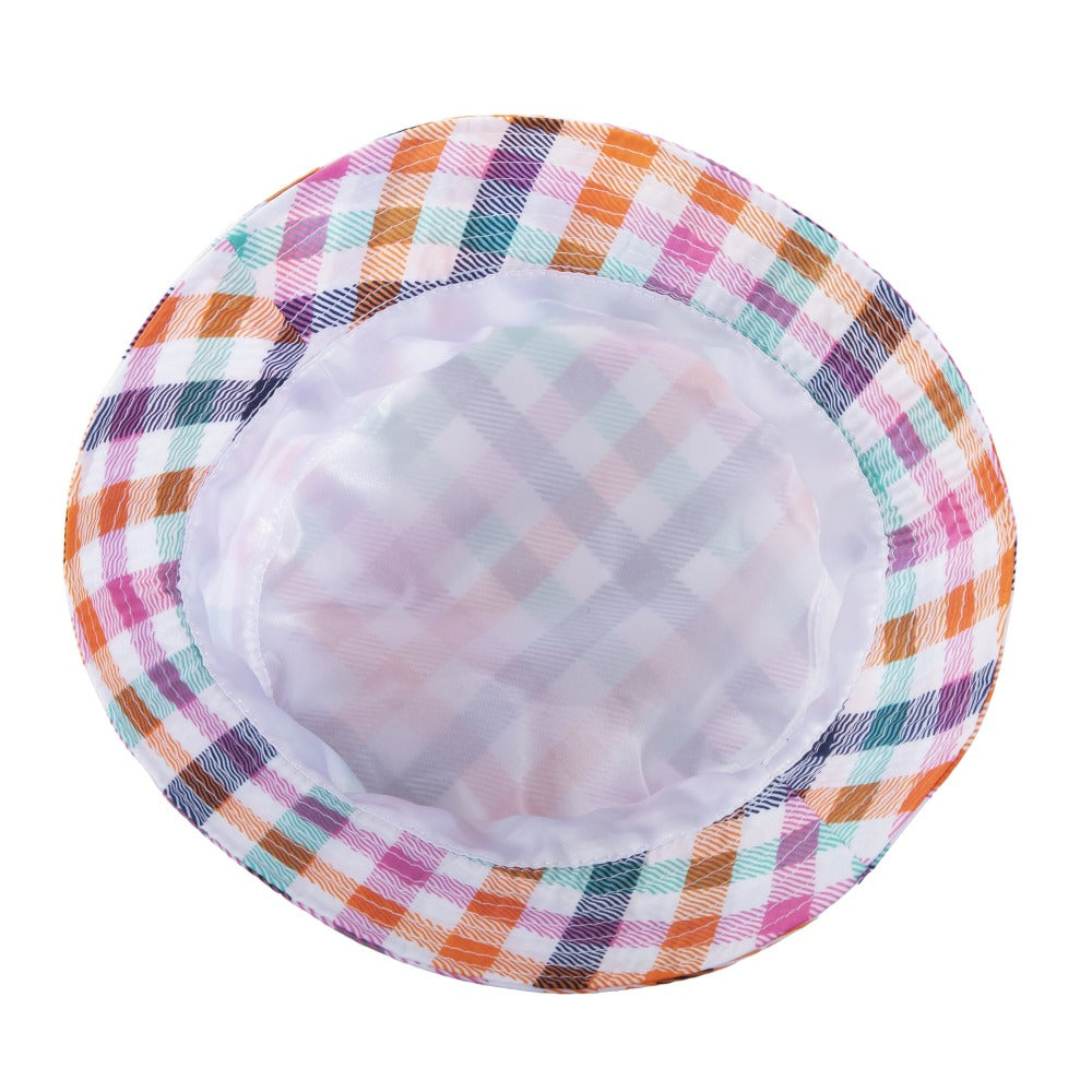 Bucket Rain Hat in Rainbow Gingham Inside