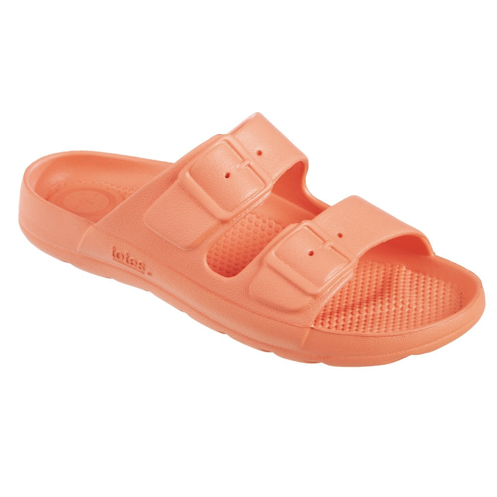 TOTES Women's Lightweight Sol Bounce Ara Double Orange Buckle Slides NWT  SIze 9